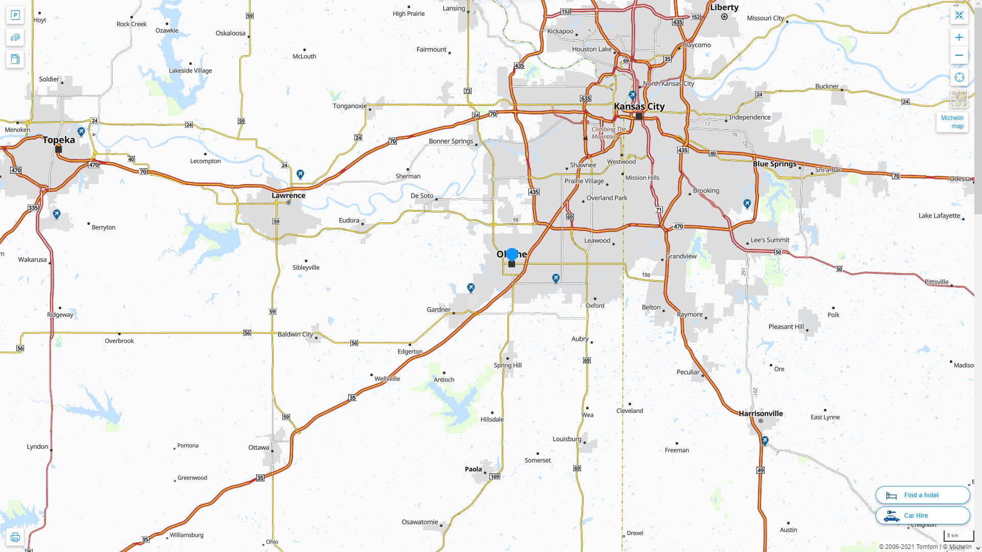 Olathe Kansas Highway and Road Map
